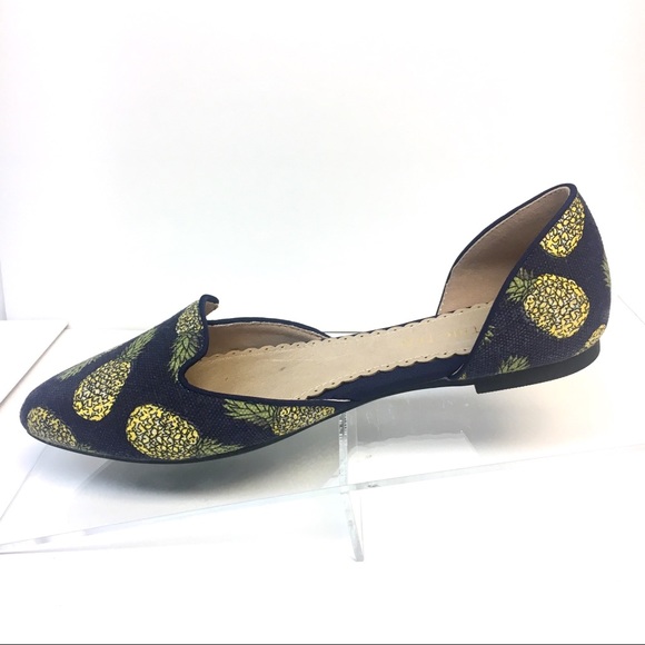 Last 2 Pineapple Print D’Orsay Flats Navy Yellow - Picture 5 of 8